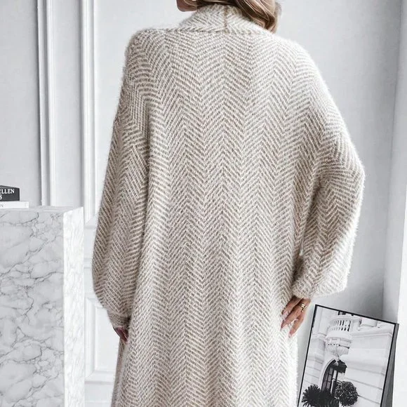 Khaki Casual Womens Drop Shoulder Open Front Cardigan - Picture 3 of 5